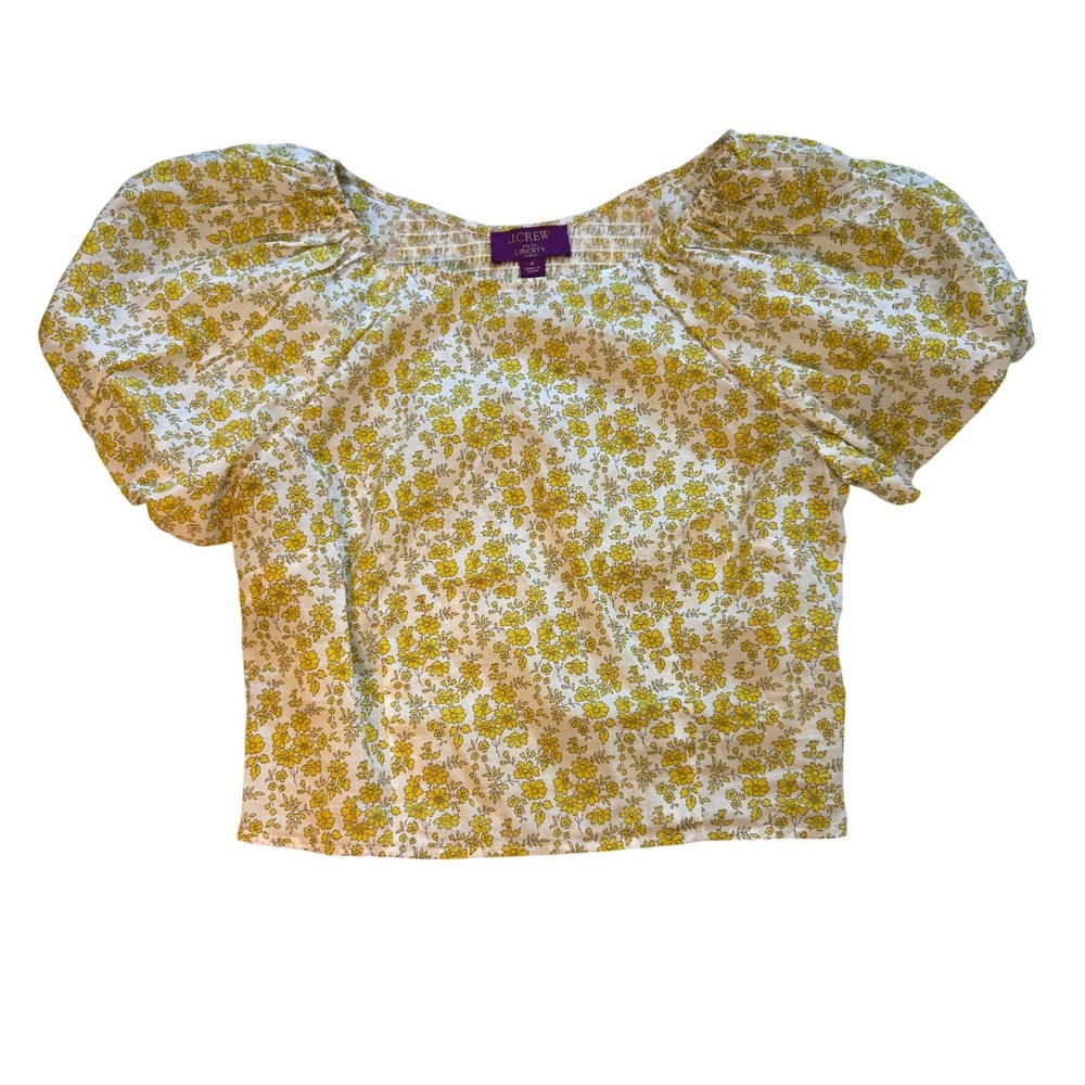 J. Crew Liberty Floral Yellow Summer Puff Sleeve Top Sz 4